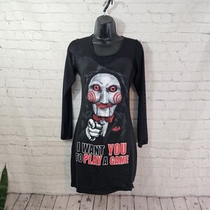 EYE CANDY SAW Billy The Puppet Collared Shirt Dress Sz M Y2k Mall Goth